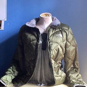 Olive green retro The North Face puffer jacket